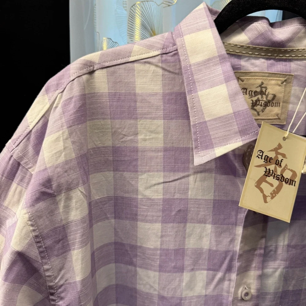 Lavender Checkered Men's Casual Shirt - Picture 2 of 4